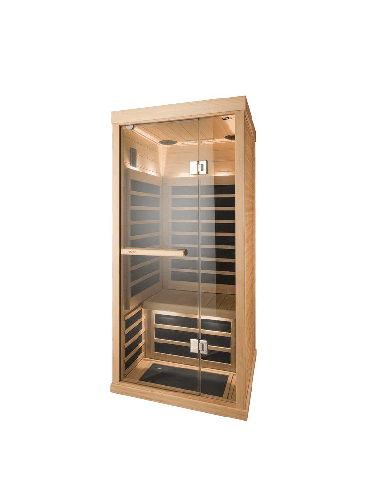 Tylö INFRA CABIN T810H infraröd bastu för en person, 913 x 913 x 1938 mm, med glasdörr och panelvärme