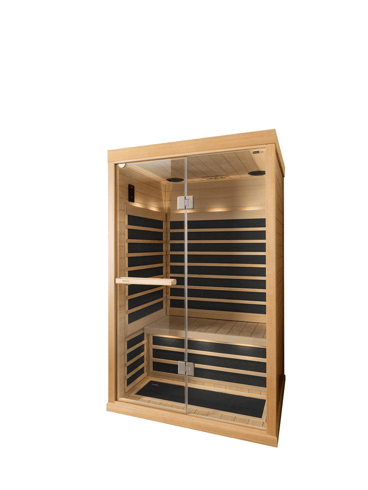 Tylö INFRA CABIN T820H infraröd bastu för två personer, 1213 x 1013 x 1938 mm, med glasdörr och panelvärme